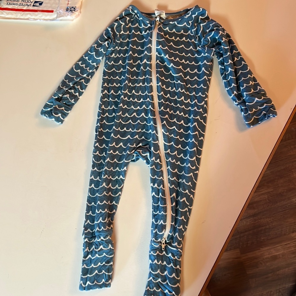 Blue Wave Pattern Kids Footie